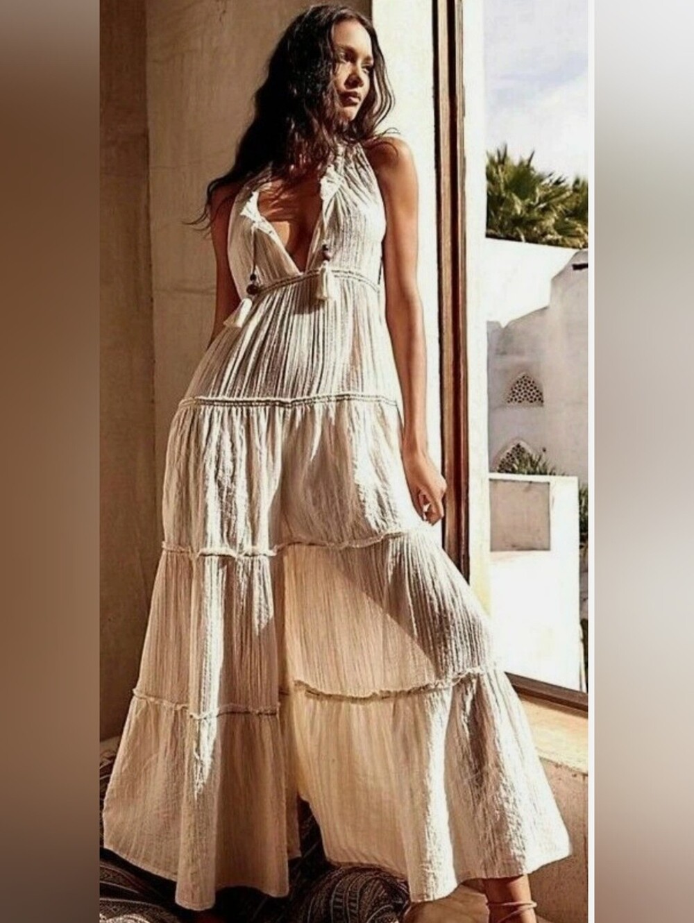 Free People Boho Tiered Halter Maxi Pant in Cream